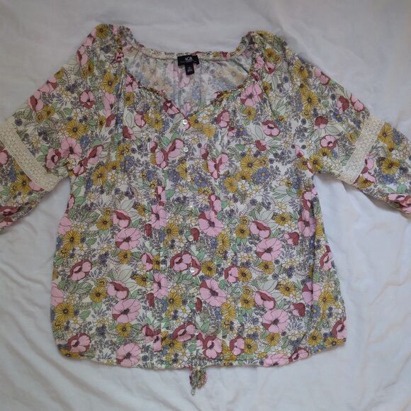 Floral Pop Over Button Blouse Peasant Cottagecore Boho 3/4 Sleeve Womens Size 2X - Picture 2 of 13